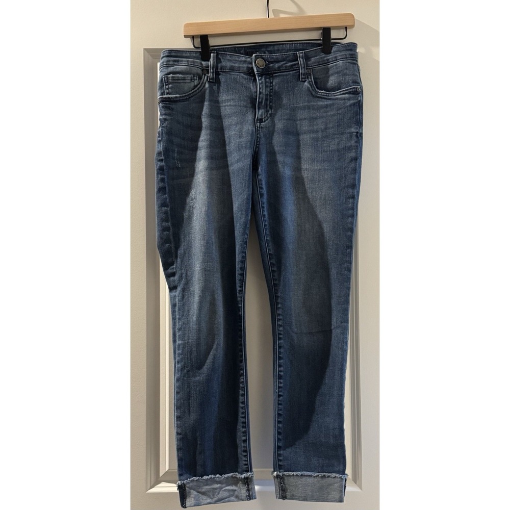 Kut From The Kloth Ankle Straight Leg Jeans Women's 8 Raw Hem Cuffed Stretch